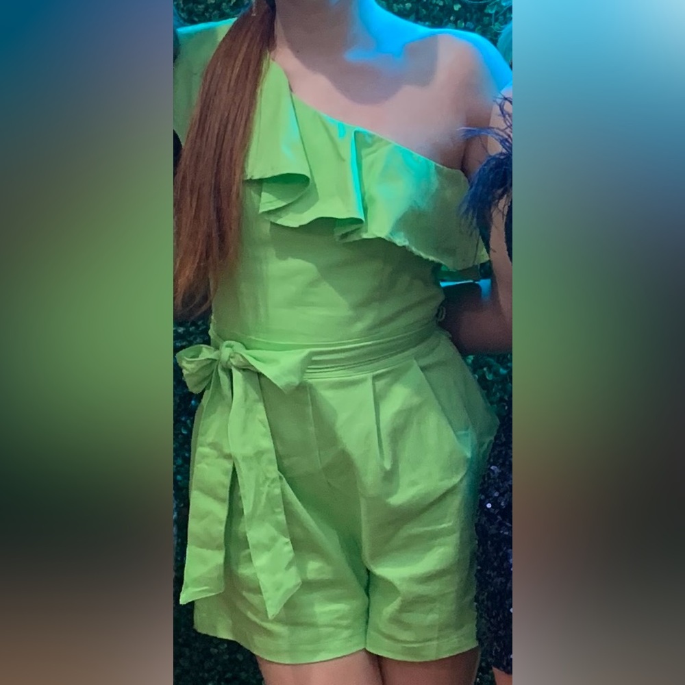 Lime green one shoulder romper